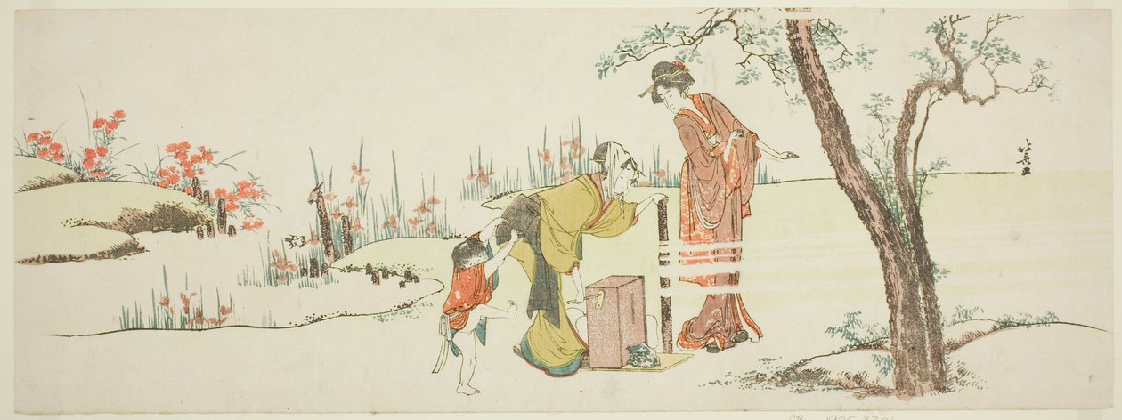Papieren koorden maken om haar te binden door Katsushika Hokusai