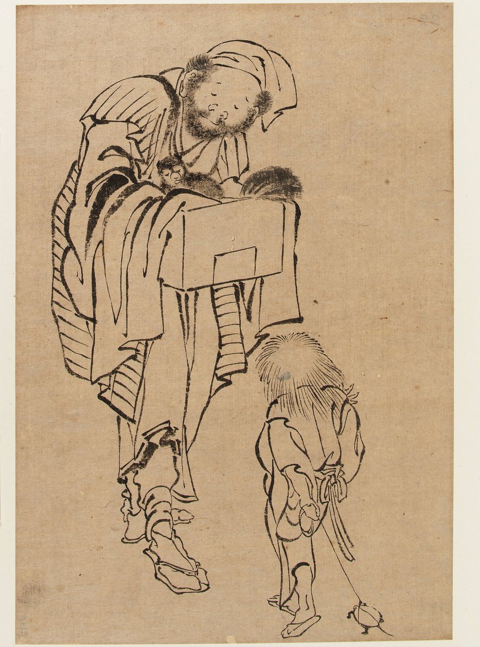 Man en Jongen, Edo-periode door Katsushika Hokusai