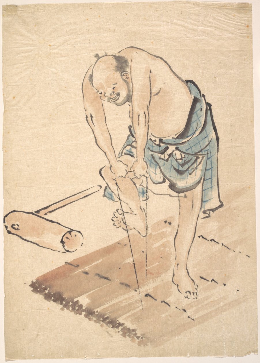 Man op een vlot door Katsushika Hokusai