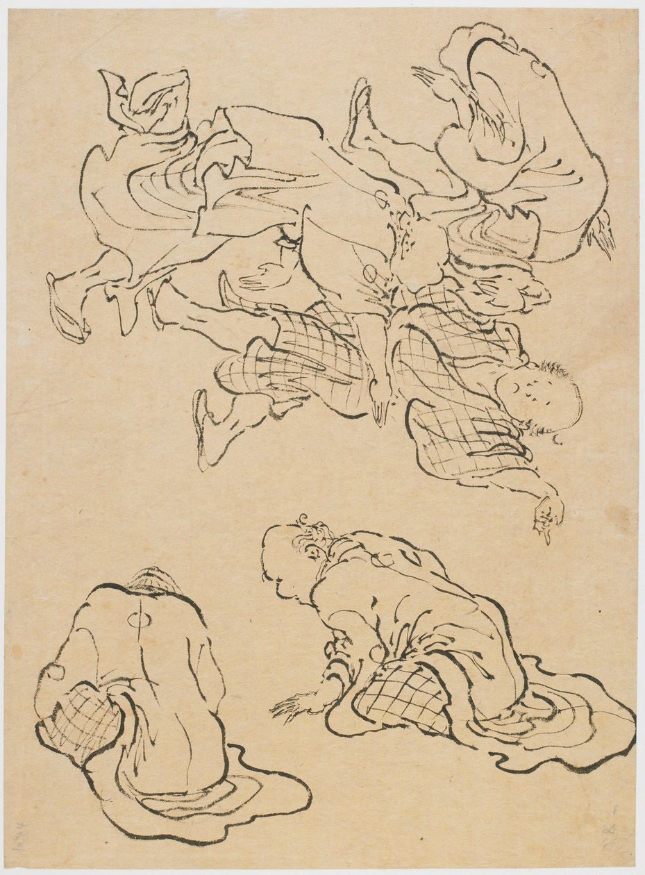 Mannen dansen, en diverse figuren, laat 18e-begin 19e eeuw door Katsushika Hokusai