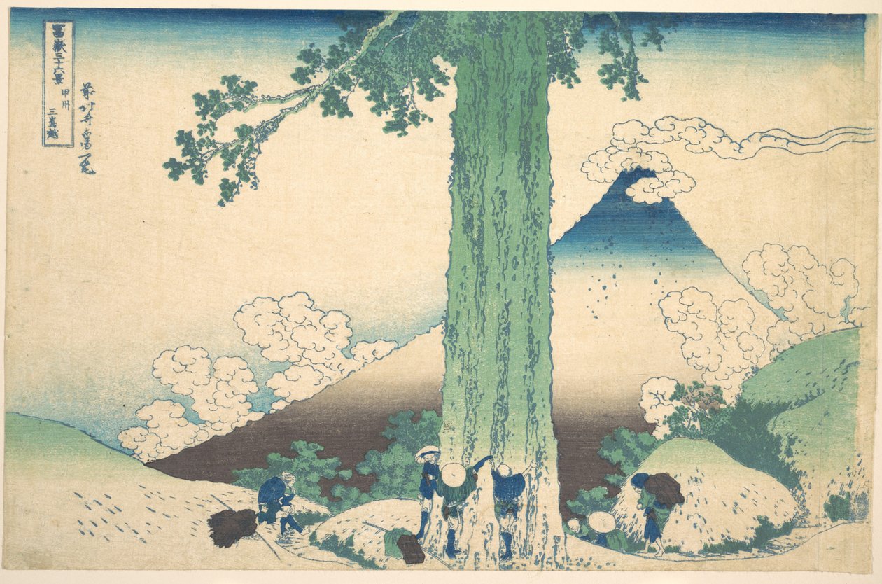 De Mishima-pas in de provincie Kai (Kōshū Mishima goe), uit de serie „Zesendertig gezichten op de berg Fuji“ (Fugaku sanjūrokkei) door Katsushika Hokusai