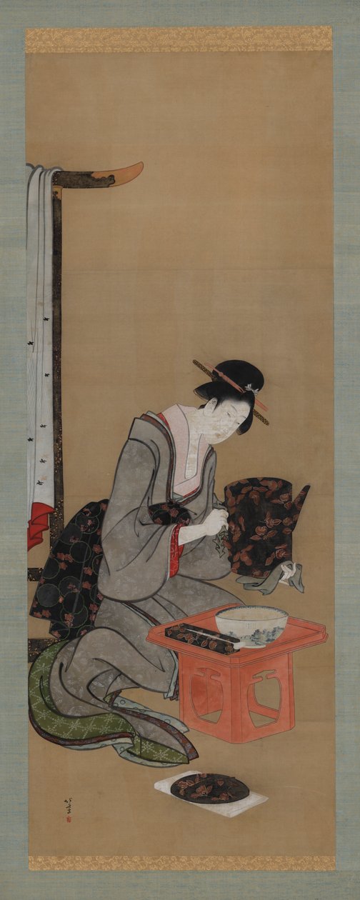 Nieuwjaarsgewoonte: Make-up op de nieuwjaarsochtend, Edo-periode, ca. 1806-1811 door Katsushika Hokusai
