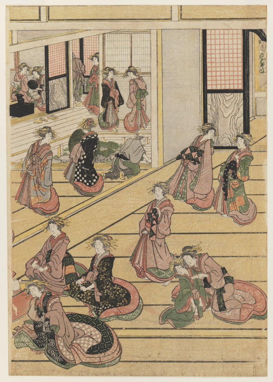 Nieuwjaarsdagen in het Theehuis Ogi-ya, c.1810 door Katsushika Hokusai