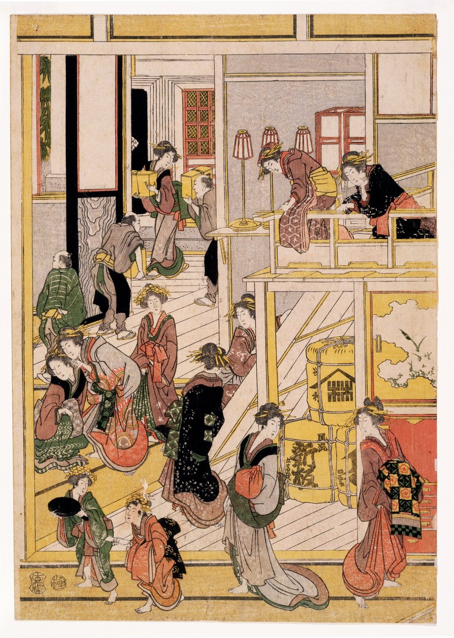 Nieuwjaarsdagen van het Theehuis Ogi-ya, c.1810 door Katsushika Hokusai