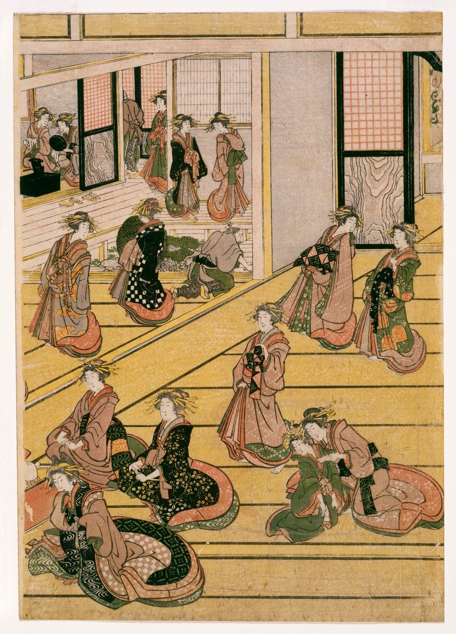 Nieuwjaarsdagen van het theehuis Ogi-ya, c.1810 door Katsushika Hokusai