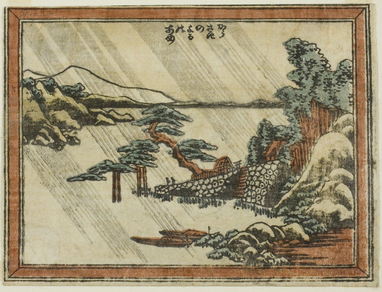 Nachtregen bij Karasaki, uit de serie Acht Uitzichten van Omi in ets stijl door Katsushika Hokusai