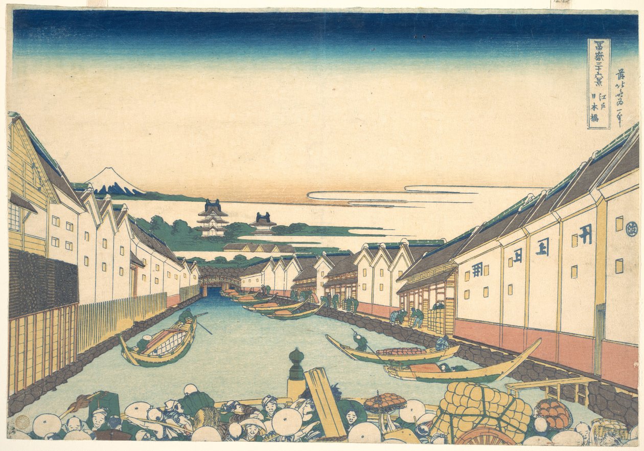 Nihonbashi in Edo (Edo Nihonbashi), uit de serie Zesendertig gezichten op de berg Fuji (Fugaku sanjūrokkei) door Katsushika Hokusai
