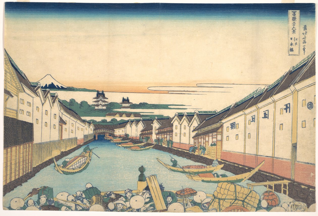 Nihonbashi in Edo (Edo Nihonbashi), uit de serie „Zesendertig gezichten op de berg Fuji“ (Fugaku sanjūrokkei) door Katsushika Hokusai