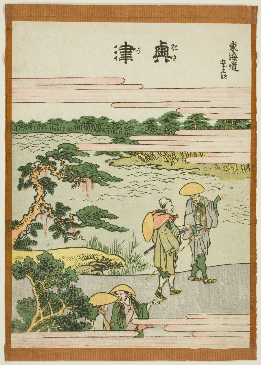 Okitsu, uit de serie "Drieënvijftig Stations van de Tokaido (Tokaido gojusan tsugi)" door Katsushika Hokusai