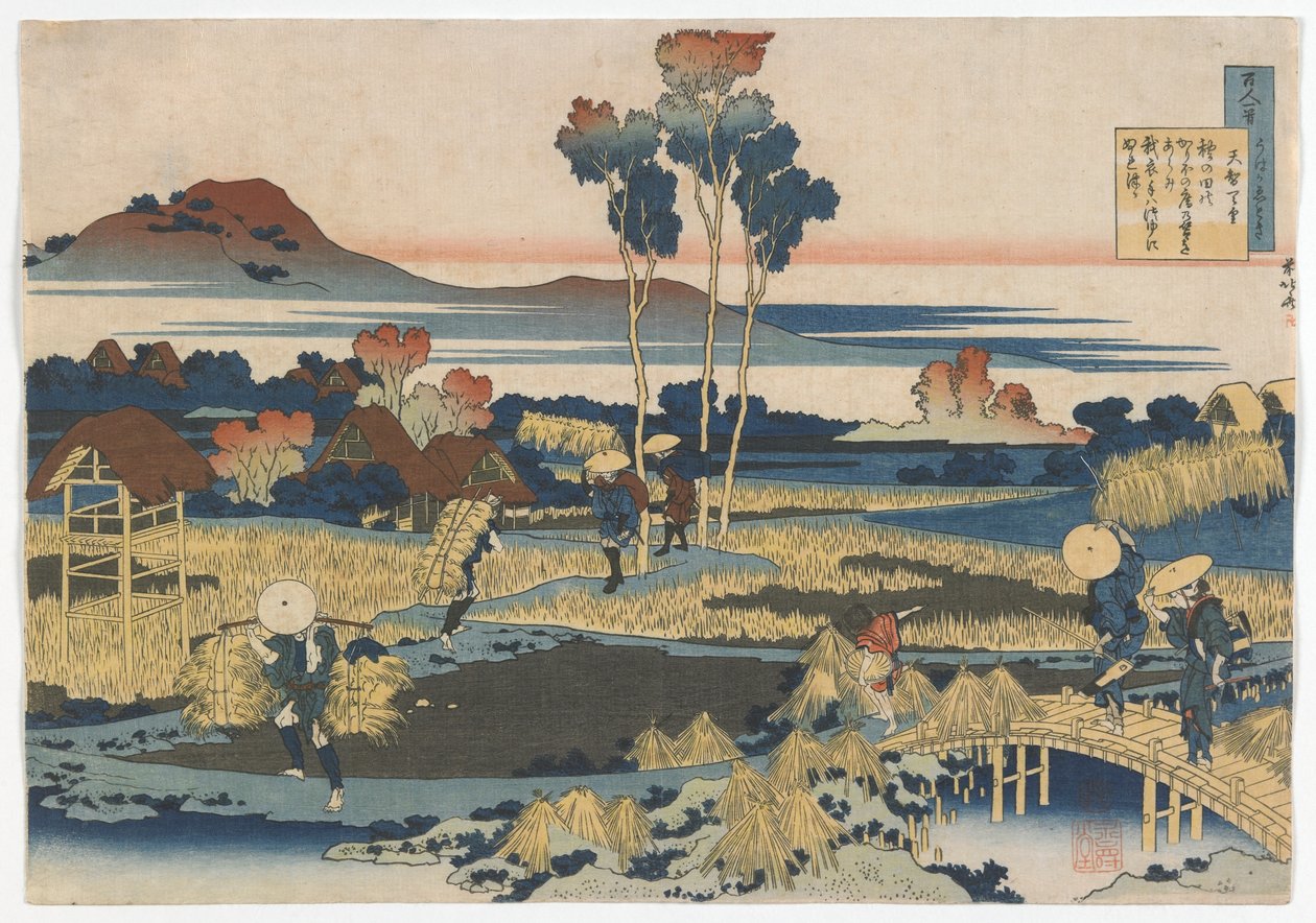 Honderd dichters, elk één gedicht, uitgelegd door de voedster: Keizer Tenji (Tenchi) Edo-periode, 1835 door Katsushika Hokusai