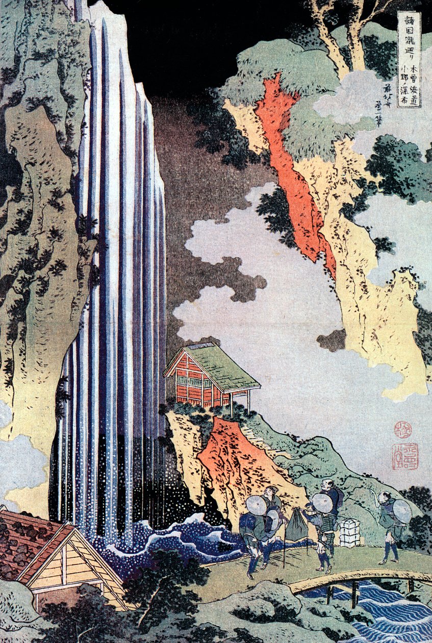 Ono Waterval Langs de Kisokaido, ca. 1780-1849 door Katsushika Hokusai