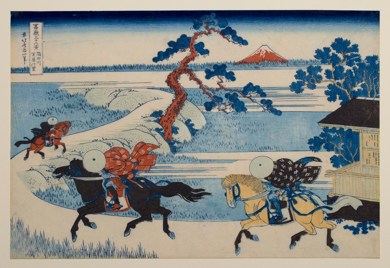 Het dorp Sekiya aan de Sumida-rivier, uit de serie „Zesendertig gezichten op de berg Fuji“ door Katsushika Hokusai