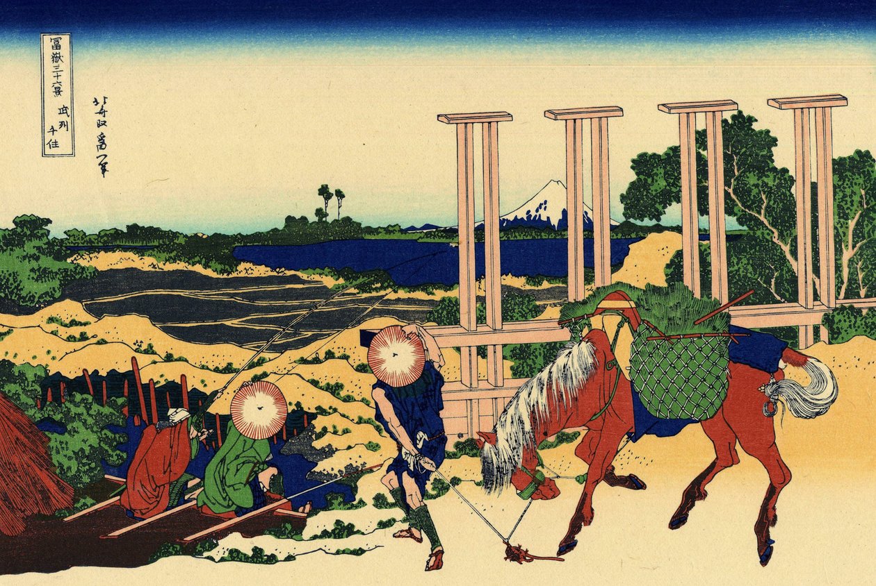 Senju in de Musachi provincie, c.1830 (houtsnede) door Katsushika Hokusai