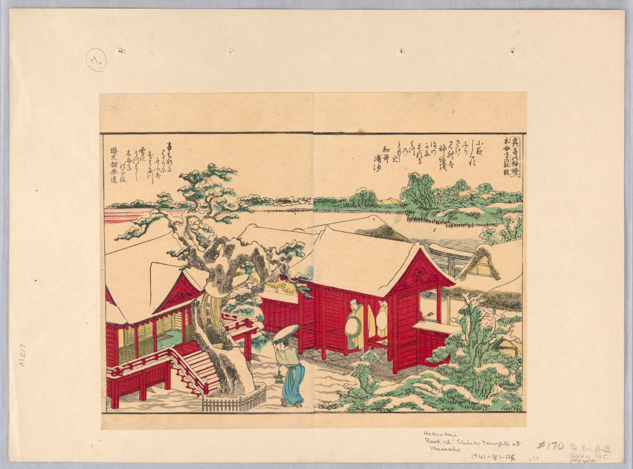Shinto-tempel in Masashi door Katsushika Hokusai