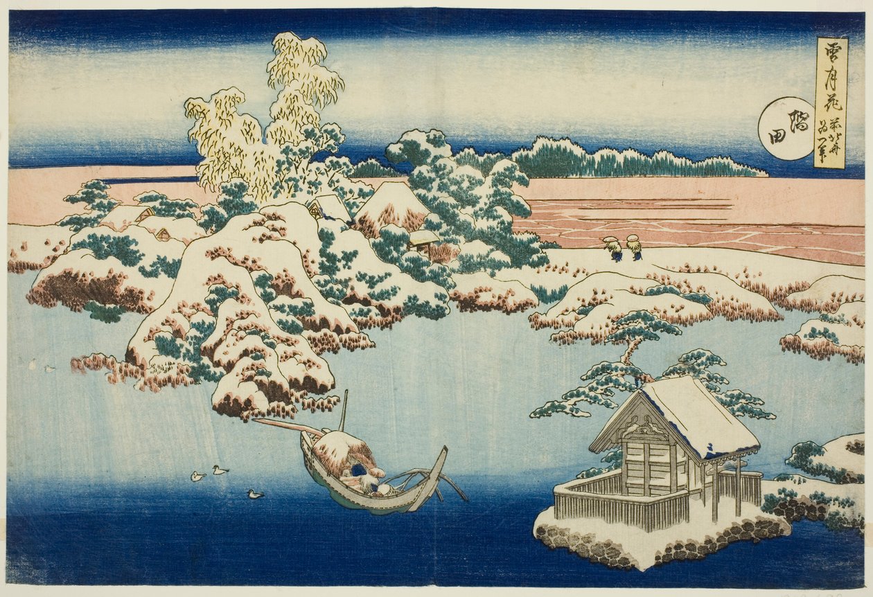 Sneeuw op de Sumida-rivier, uit de serie ‘Sneeuw, maan en bloemen’ door Katsushika Hokusai