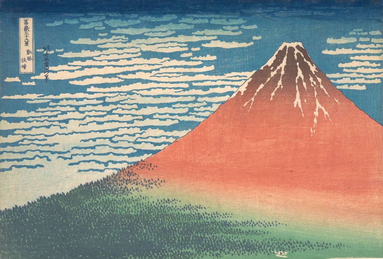 Zuidelijke Wind, Heldere Lucht (Red Fuji), uit de serie Dertig..., ca. 1830-32 door Katsushika Hokusai
