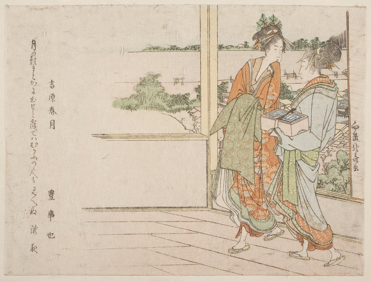 Lentemaan boven Yoshiwara (Yoshiwara shungetsu) door Katsushika Hokusai