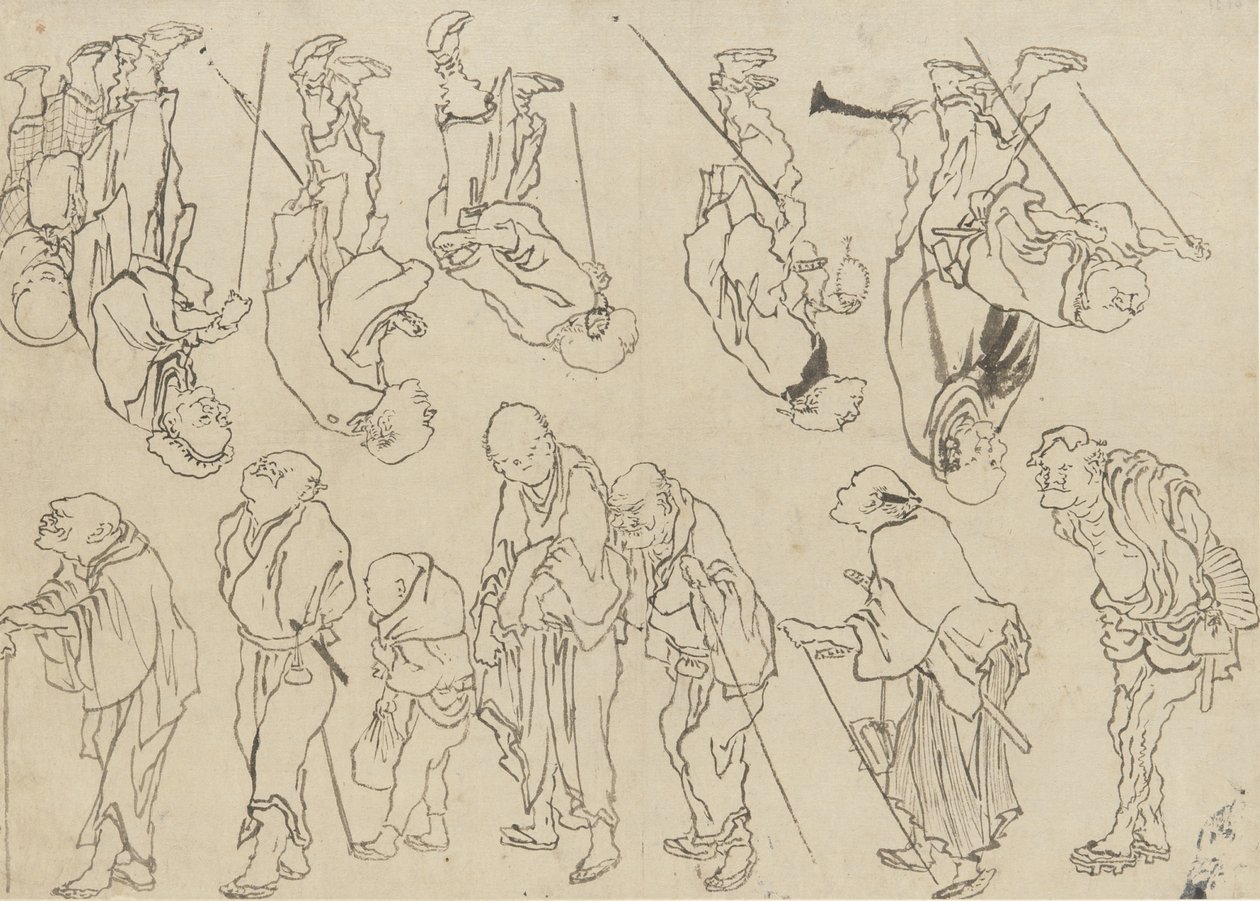 Studies van kreupele pelgrims, Edo-periode door Katsushika Hokusai