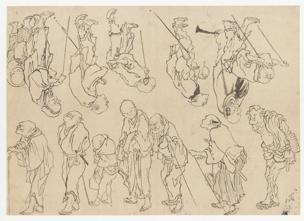 Studies van kreupele pelgrims, Edo-periode, 19e eeuw door Katsushika Hokusai