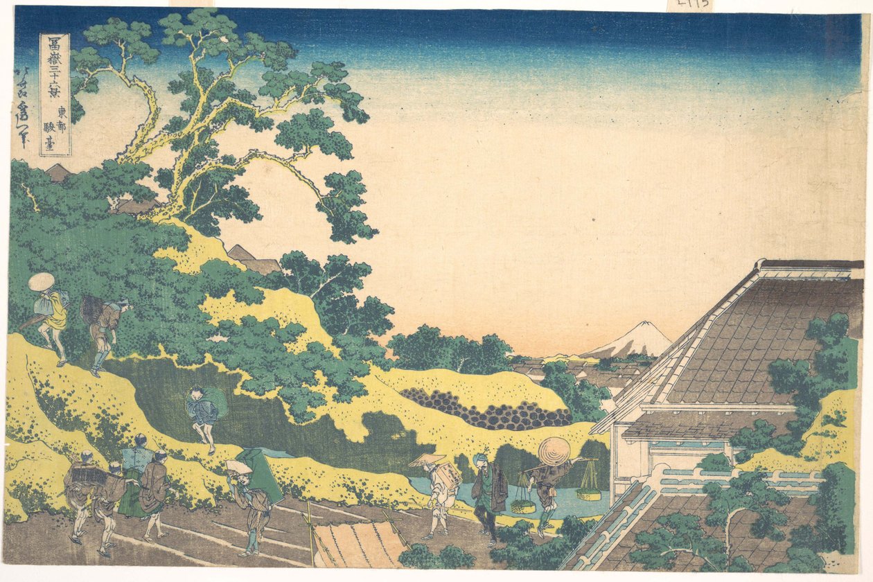 Surugadai in Edo (Tōto Sundai), uit de serie „Zesendertig gezichten op de berg Fuji“ (Fugaku sanjūrokkei) door Katsushika Hokusai
