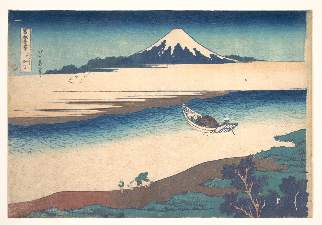 De Tama-rivier in de provincie Musashi (Bushū Tamagawa), uit de serie „Zesendertig gezichten op de berg Fuji“ (Fugaku sanjūrokkei) door Katsushika Hokusai