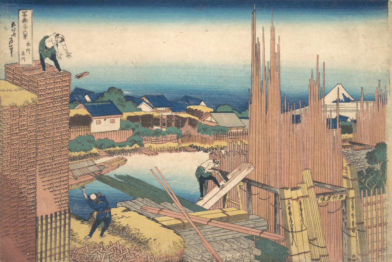 Tatekawa in Honjo, uit de serie Zesendertig Zichten op de Berg Fuji door Katsushika Hokusai