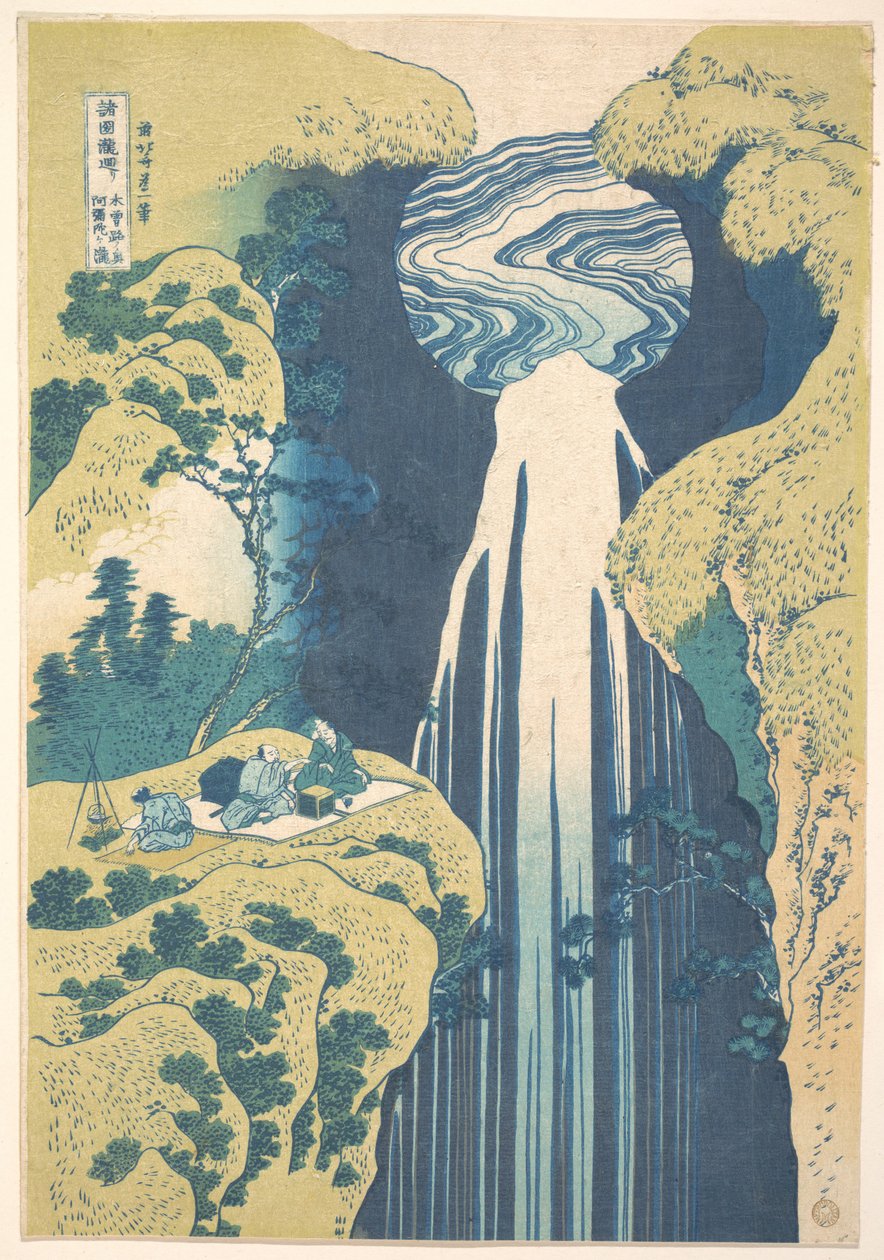 De Amida-waterval in de uithoeken van de Kisokaidō-weg (Kisoji no oku Amida-ga-taki), uit de serie Een rondreis langs watervallen in verschillende provincies (Shokoku taki meguri) door Katsushika Hokusai