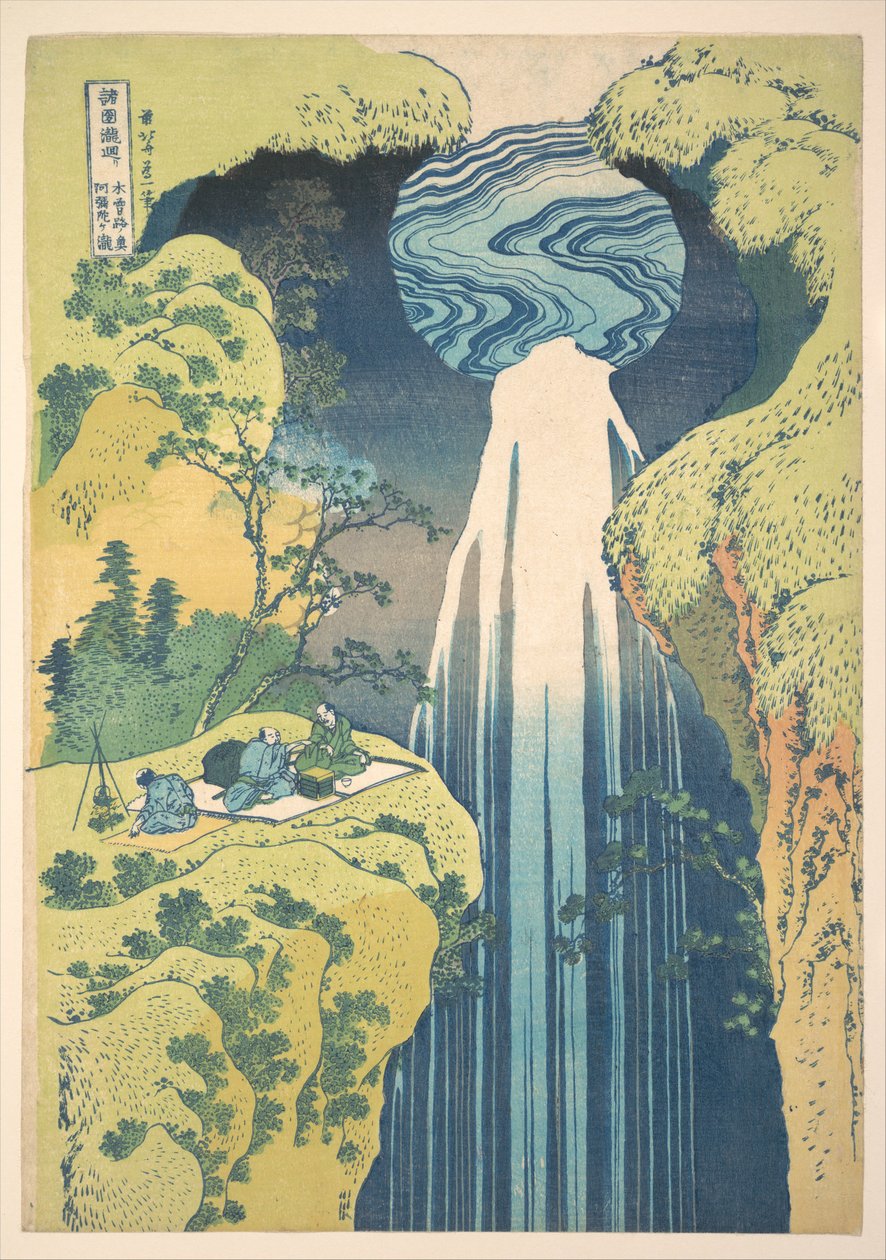 De Amida-waterval in de uithoeken van de Kisokaidō-weg (Kisoji no oku Amida-ga-taki), uit de serie „Een rondreis langs watervallen in verschillende provincies“ (Shokoku taki meguri) door Katsushika Hokusai