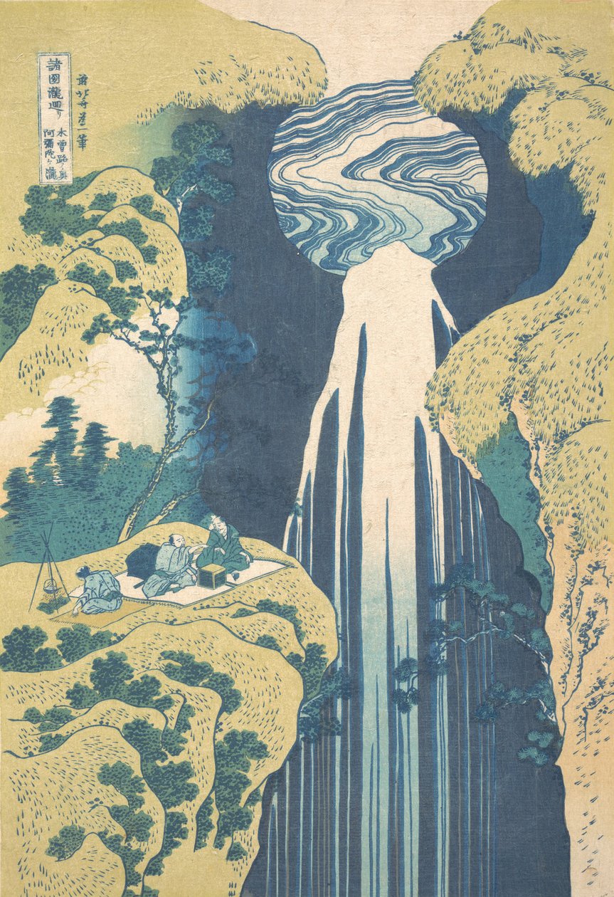 De Amida-waterval in de verre uithoeken van de Kisokaido-weg Kisoji no oku Amida-ga-taki..., ca. 1827 door Katsushika Hokusai