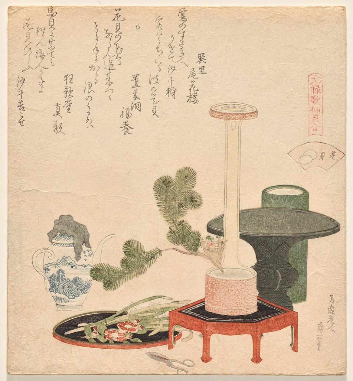 De bloemschelpen, uit de serie Genroku Poem-Shell Matching Game door Katsushika Hokusai