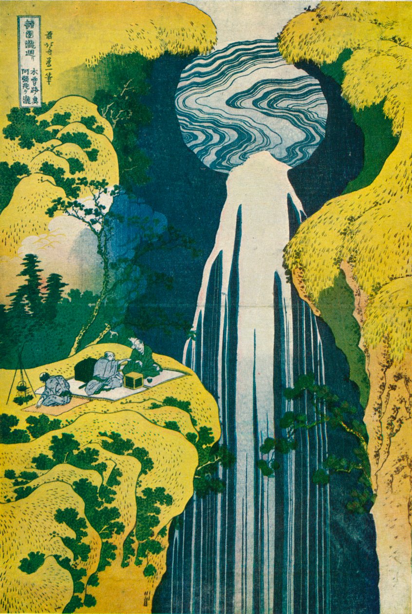De waterval van Amida achter de Kiso-weg, ca. 1832, 1925 door Katsushika Hokusai