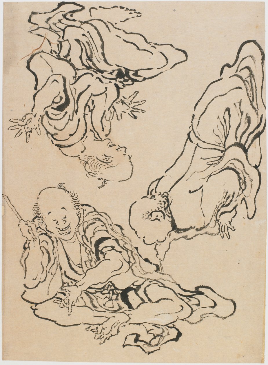 Drie mannen gebaren, laat 18e - begin 19e eeuw door Katsushika Hokusai