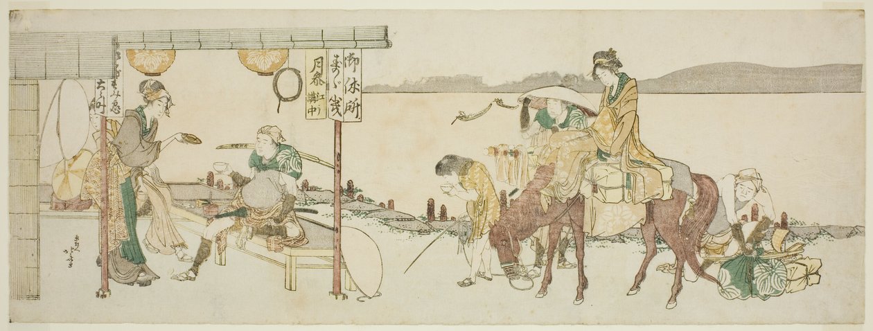 Theehuis voor reizigers door Katsushika Hokusai