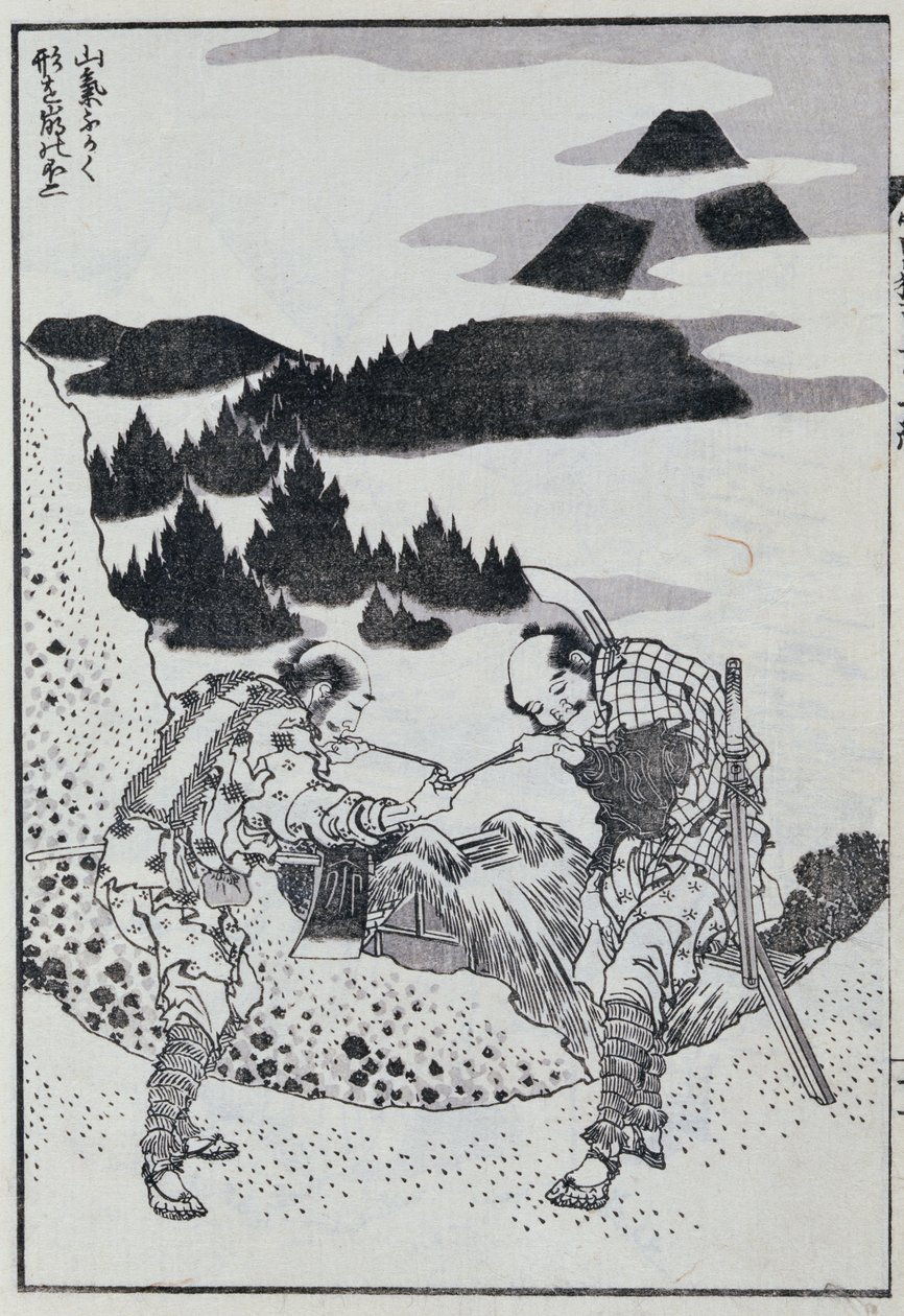 Twee mannen, uit een Manga (kleur houtsnede) door Katsushika Hokusai