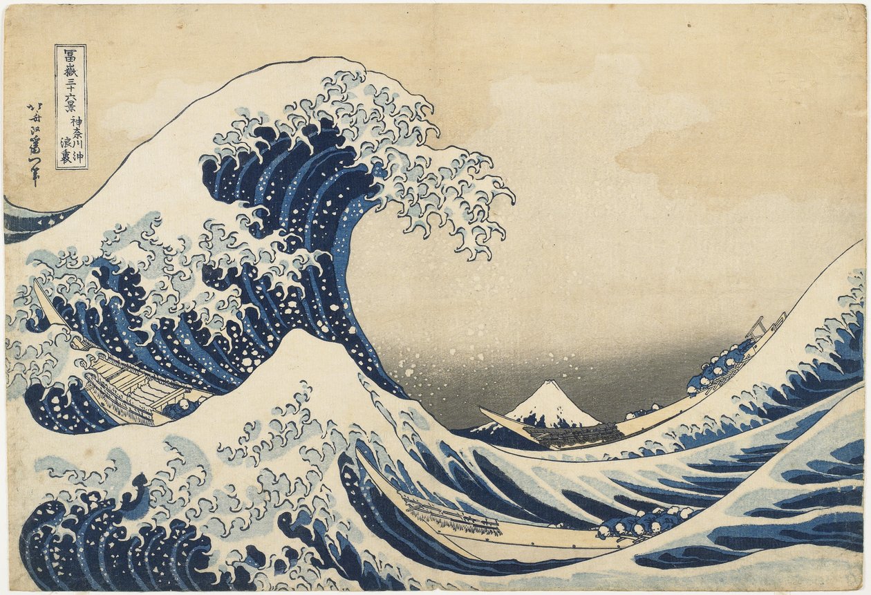 Onder de golf bij Kanagawa, 1831-34 (kleur houtsnede) door Katsushika Hokusai