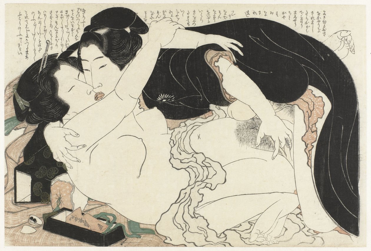 Weduwe en jongeman door Katsushika Hokusai