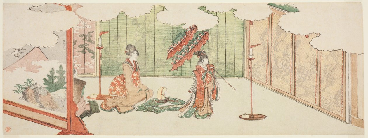 Jong meisje danst bij edelman door Katsushika Hokusai