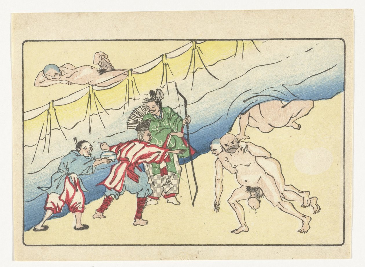 Boogschutter en naakte mannen door Kawanabe Kyosai
