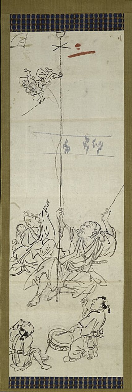 Monkey Trainer, een van zes schetsen door Kawanabe Kyosai