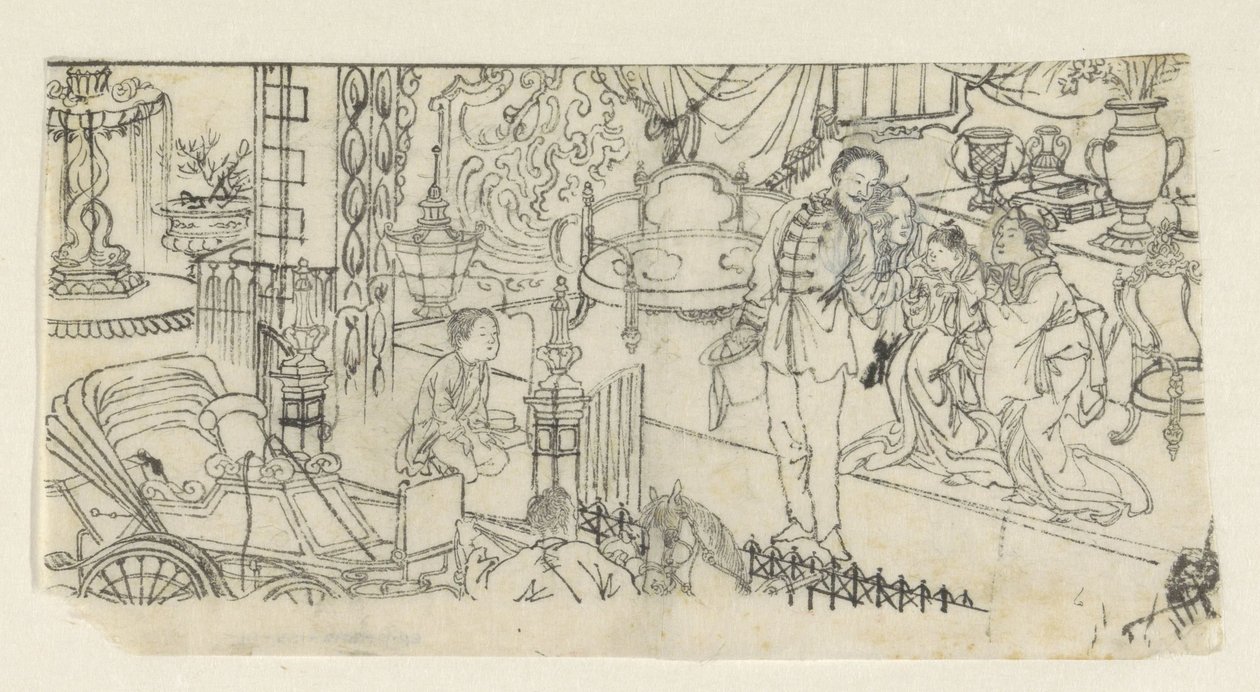 Man zegt kind gedag door Kawanabe Kyôsai (attributed to)