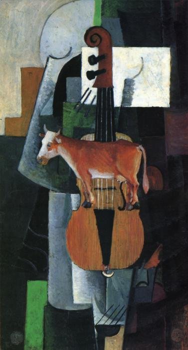 Koe en Viool door Kazimir Severinovich Malevich