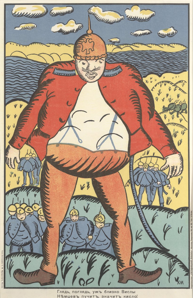"Kijk, Kijk, Bij de Wisła. De Duitse Buiken Zwellen Op. Dus Ze Voelen Zich Niet Zo Goed" door Kazimir Severinovich Malevich