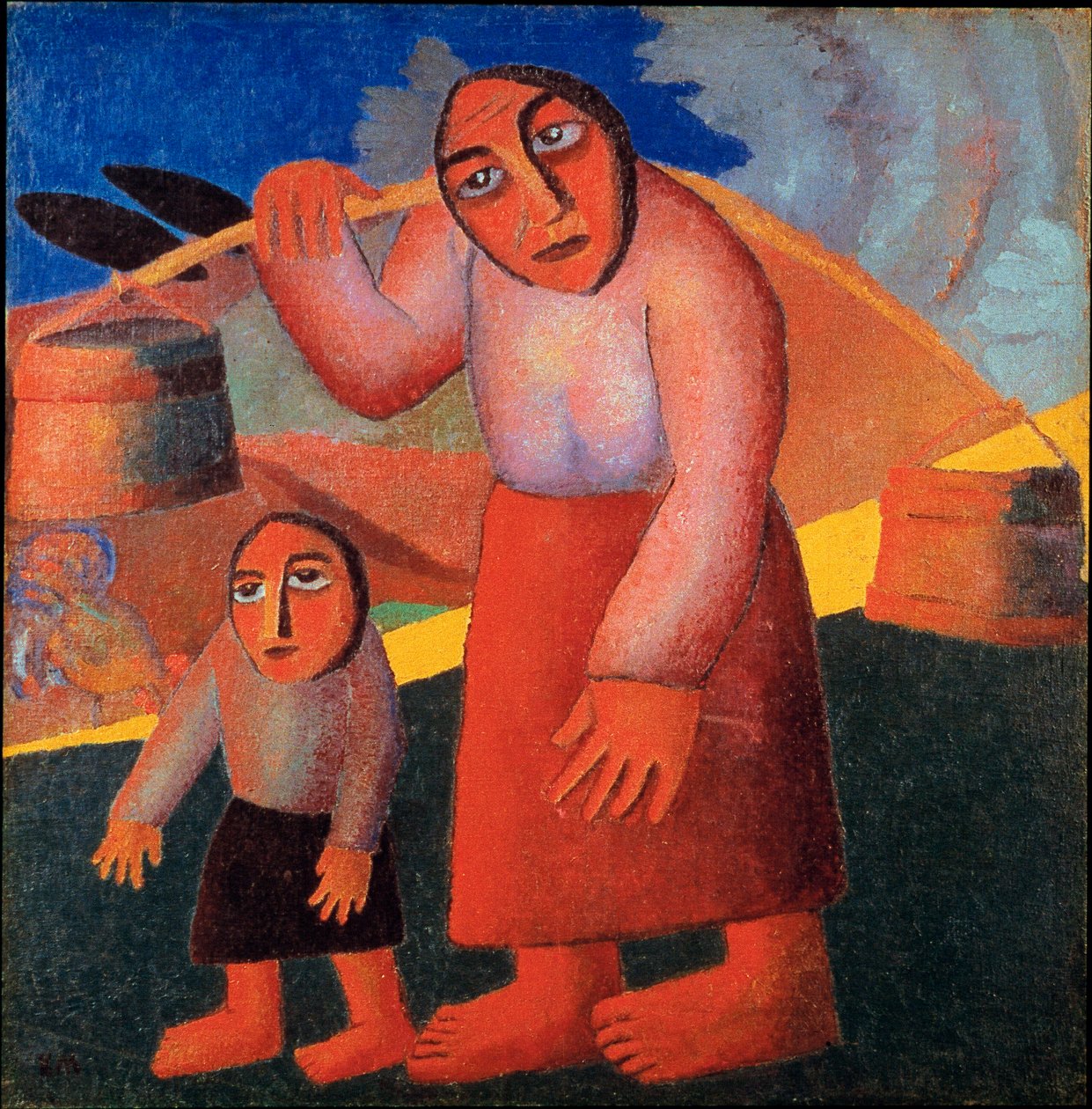 Boer met emmers Schilderij door Kasimir Malevitsj (1878-1935) 1911 Amsterdam, Stedelijk Museum door Kazimir Severinovich Malevich