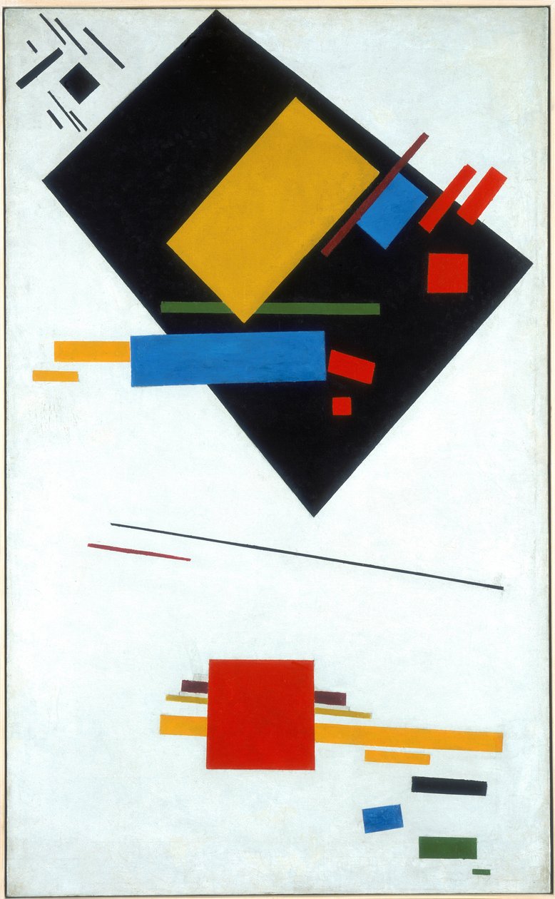 Suprematistische schilderij Zwarte Trapezoïde en Rode Vierkant, 1915 door Kazimir Severinovich Malevich