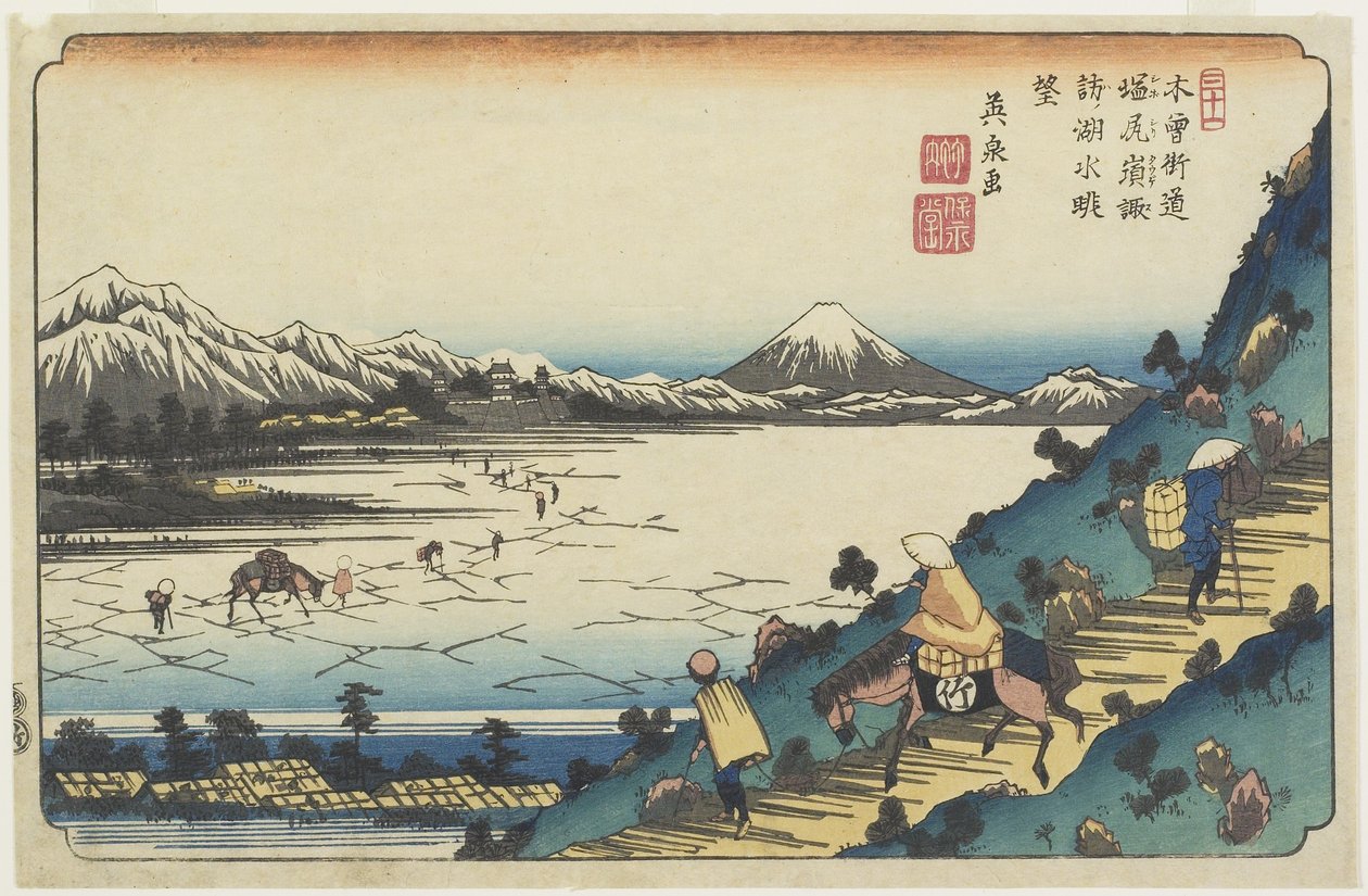 Uitzicht op het Suwameer vanaf de Shiojiri-pas door Keisai Eisen