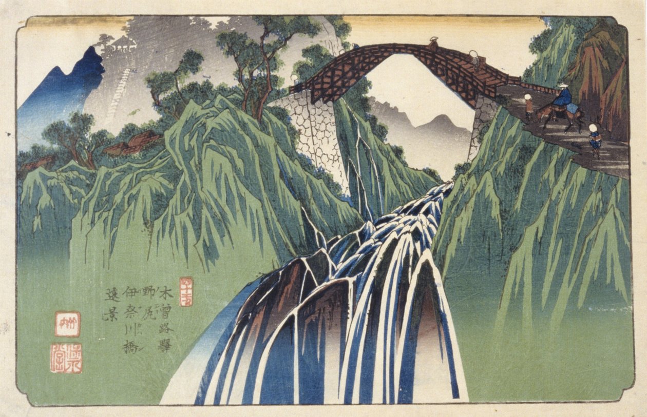 Ver Uitzicht Op Brug Over Ina Rivier In Nojiri, Nr. 41 door Keisai (1790 1848) Eisen