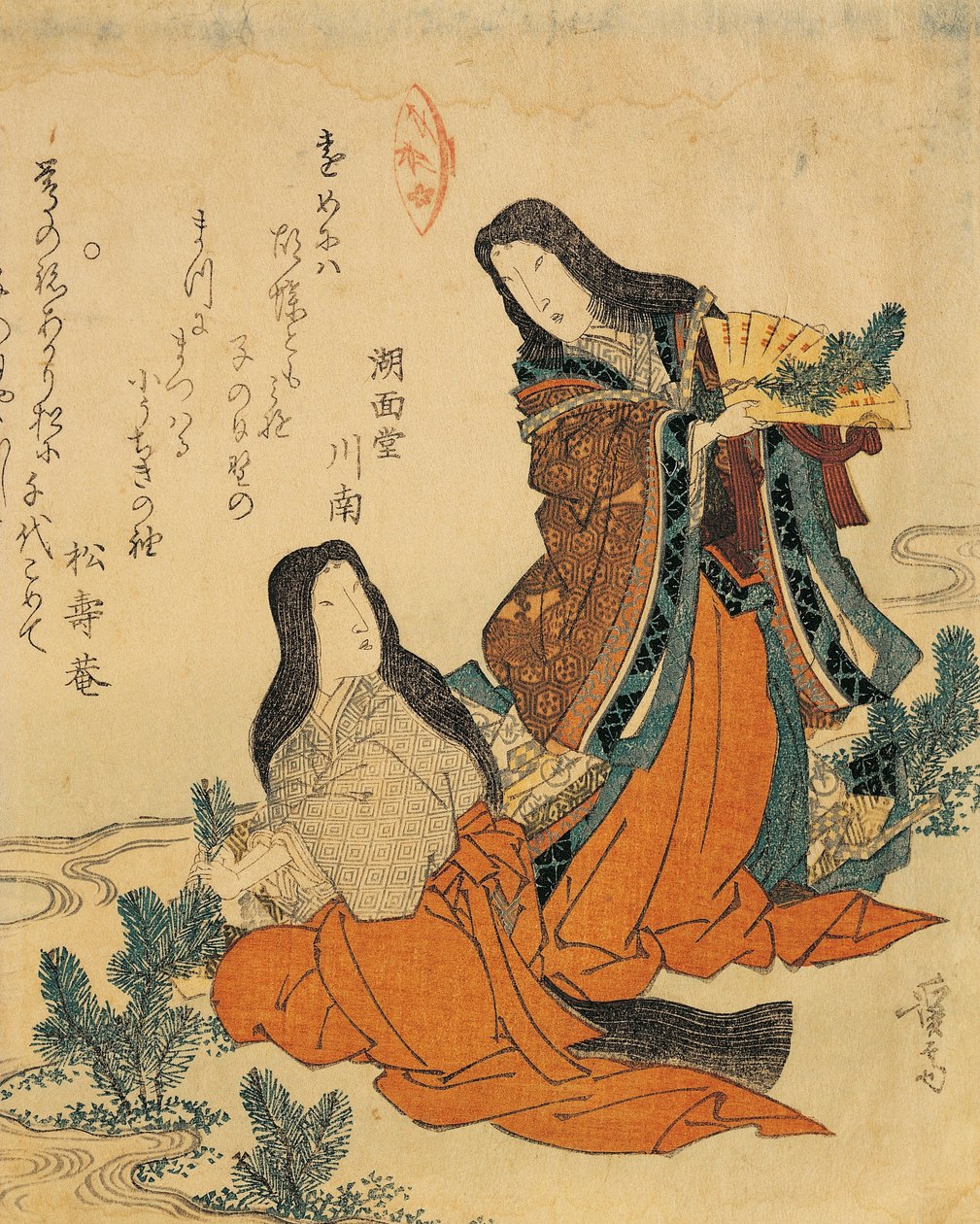 Italië, Genua, Keisai Eisen (1790-1848), houtsnede door Keisai Eisen