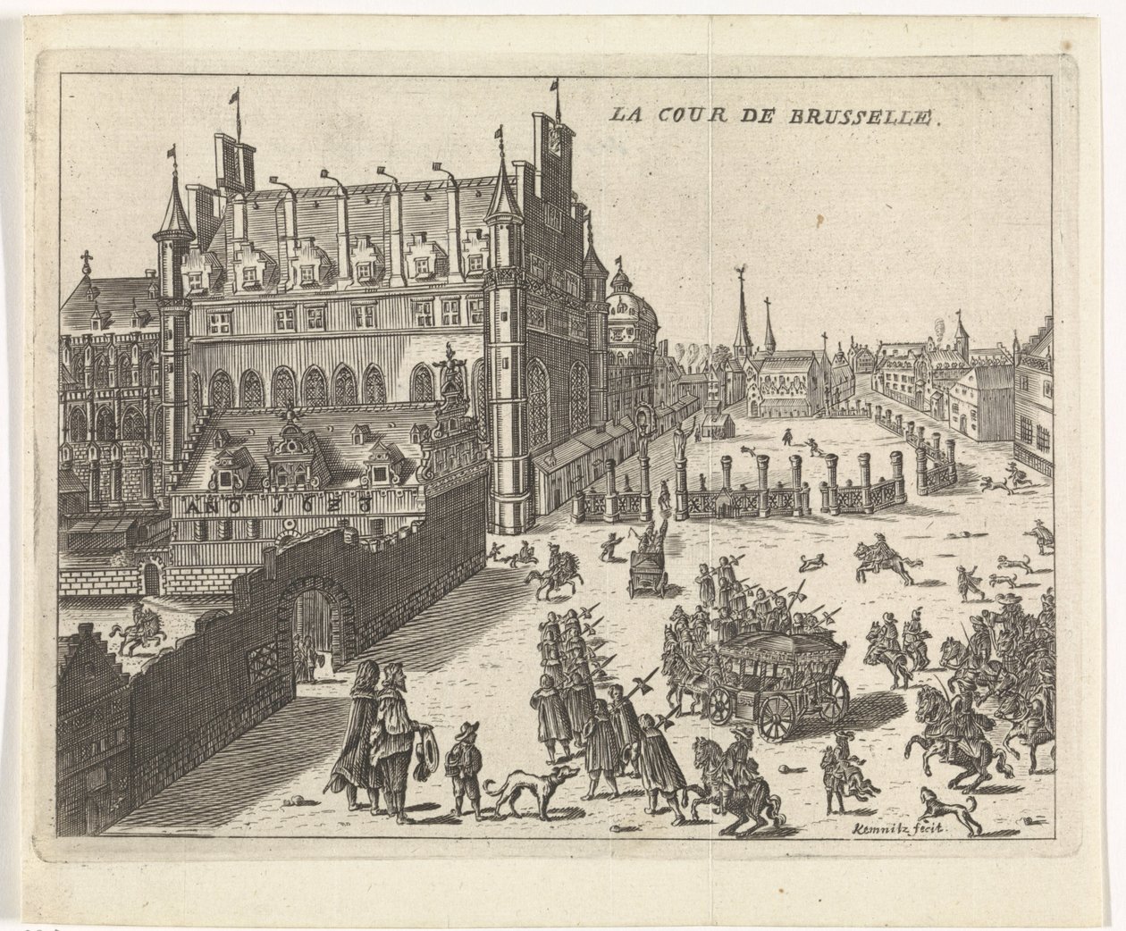 Gezicht op het hof van Brussel, 1673 door Kemnitz