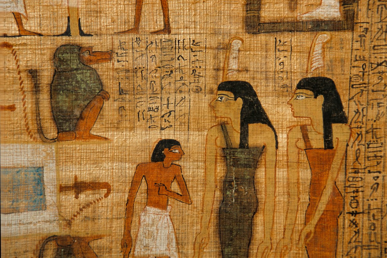 Godin Maat geschilderd op begrafenis Papyrus, 2003 door Kenneth Garrett