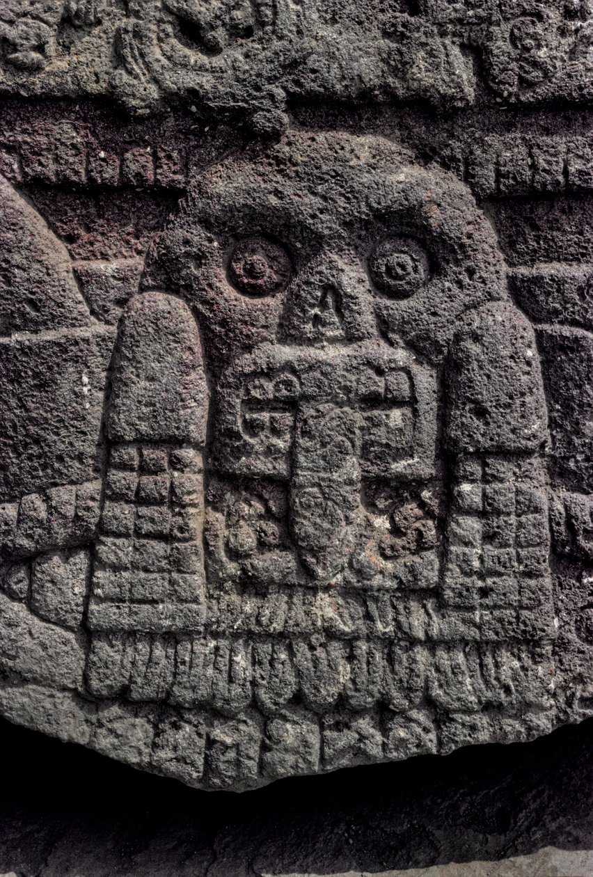 Schedel en slang houtsnede, Tenochtitlan, Templo Mayor, Azteeks, Mexico, Mexico-Stad door Kenneth Garrett